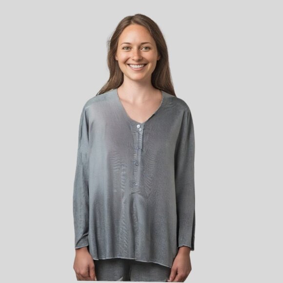 FLAX Black Long Sleeve, Lagenlook Styling Linen Full Cut Top, Size Medium - Picture 1 of 8